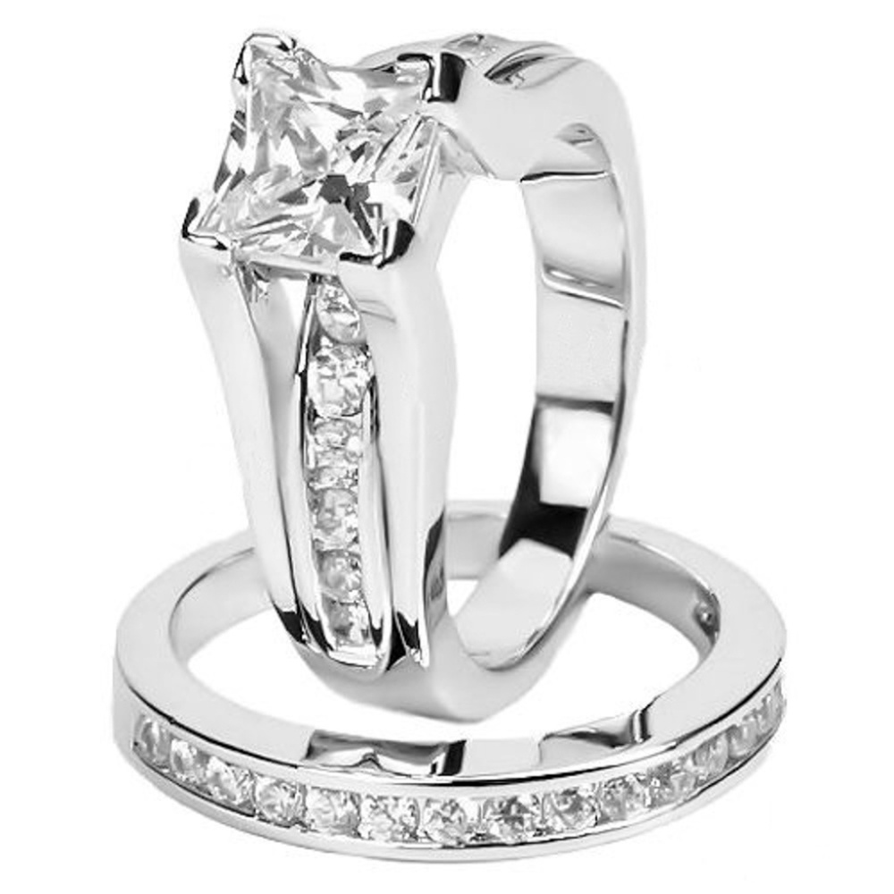 2.10 Ct Zirconia Stainless Steel Wedding Ring Set